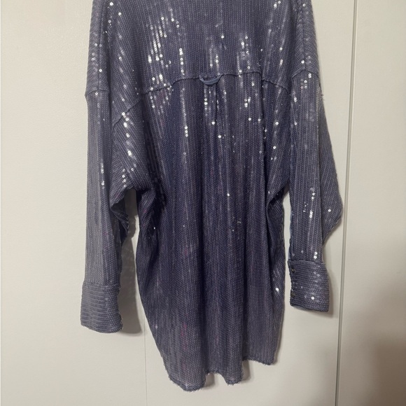 Pilcro Shimmering Sequin Blouse - Silver Blue, medium - Picture 5 of 8